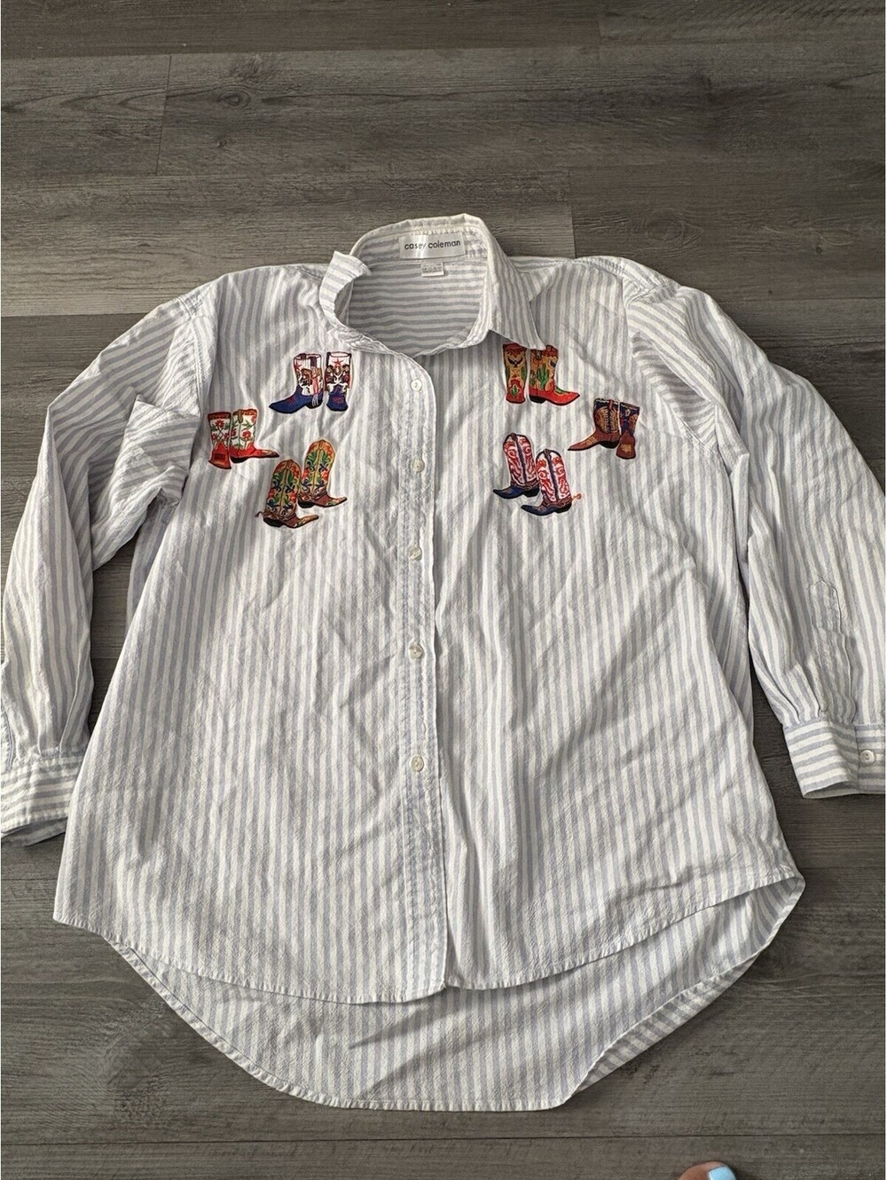 Vtg Women’s Embroidered Casey Coleman Western Boots Denim Button Shirt Size XL